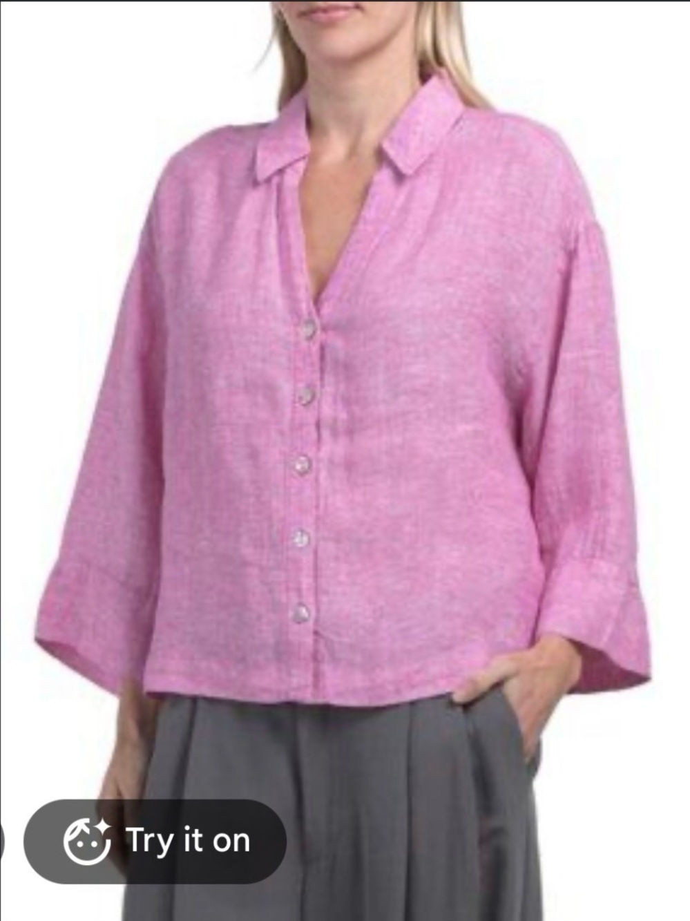 Calypso St Barth Relaxed Pink Button-Front Women's Linen Top